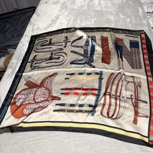 Hermes Beige and Brown Equestrian Scarf